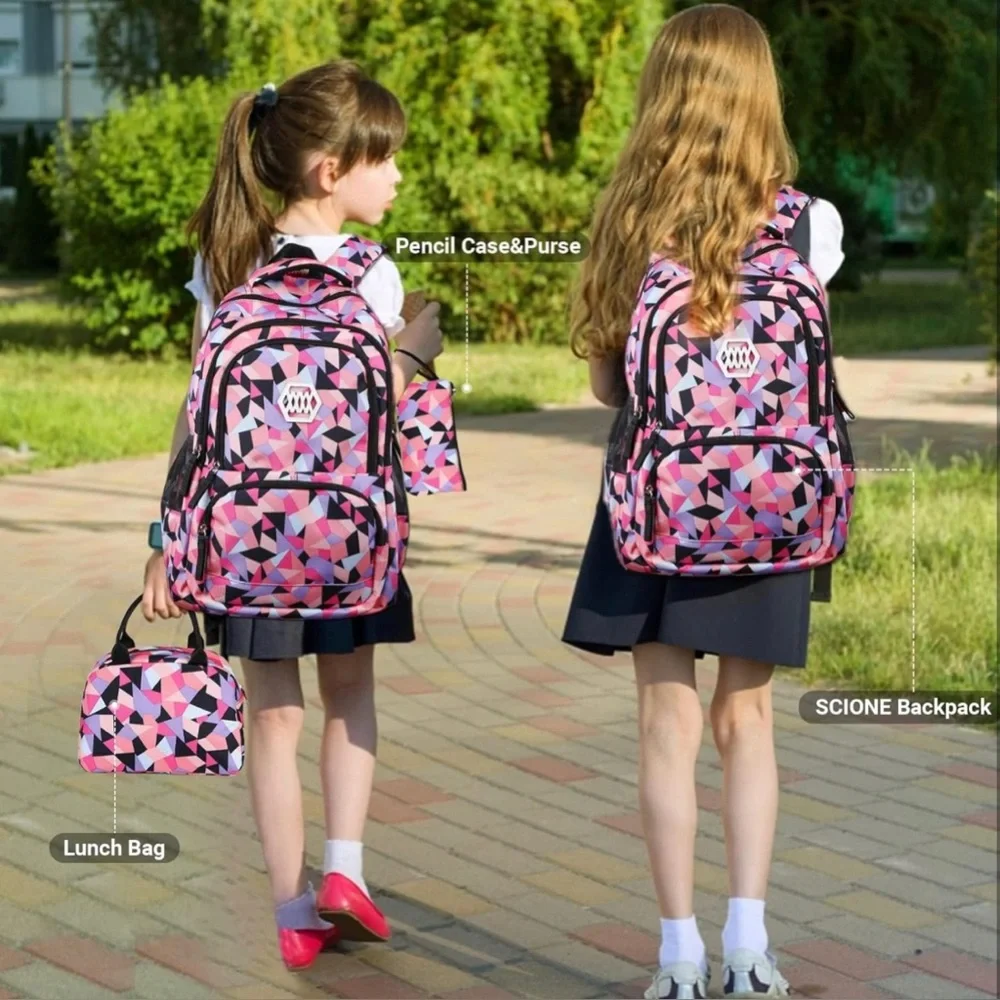 NWT Girls School Backpack Set,Colorful Print School Bag
